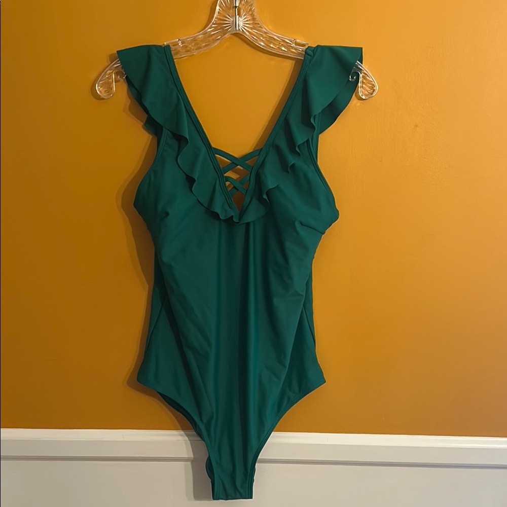 Green Ruffled One-Piece Swimsuit